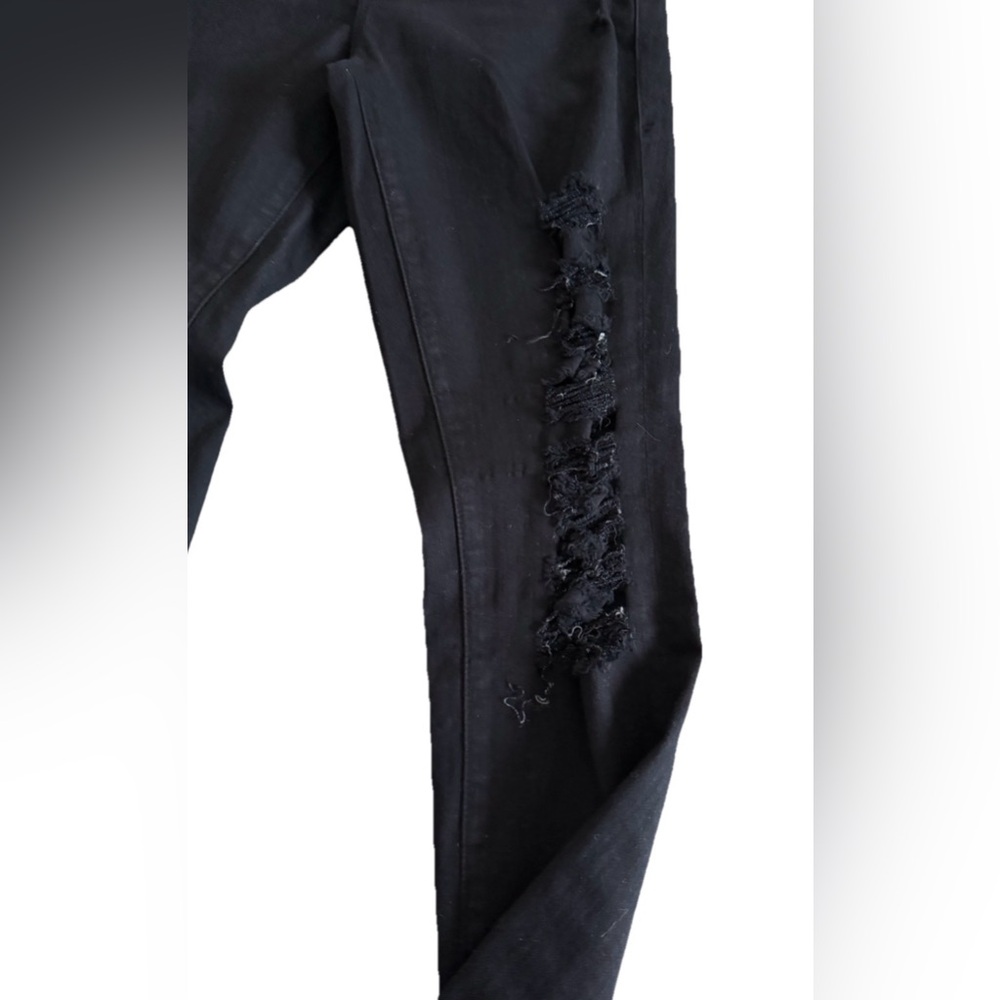 FRAME LE SKINNY de JEANNE Film Noir Black Distressed Denim Jeans Size 26 27x29 - Picture 3 of 8